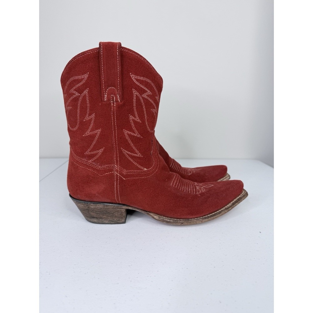 Dan Post Standing Room Only RED Suede Snip Toe Cowboy Cowgirl Boots Sz 7.5